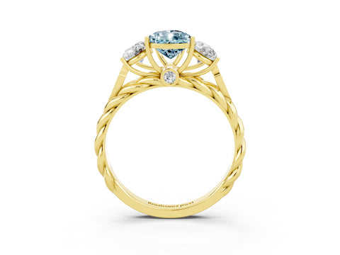 Yellow gold Three-Stone Pear Cut Aquamarine Braided Band Ring with Four-Prong Setting_15