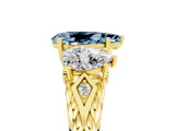 Yellow gold Three-Stone Pear Cut Aquamarine Braided Band Ring with Four-Prong Setting_17