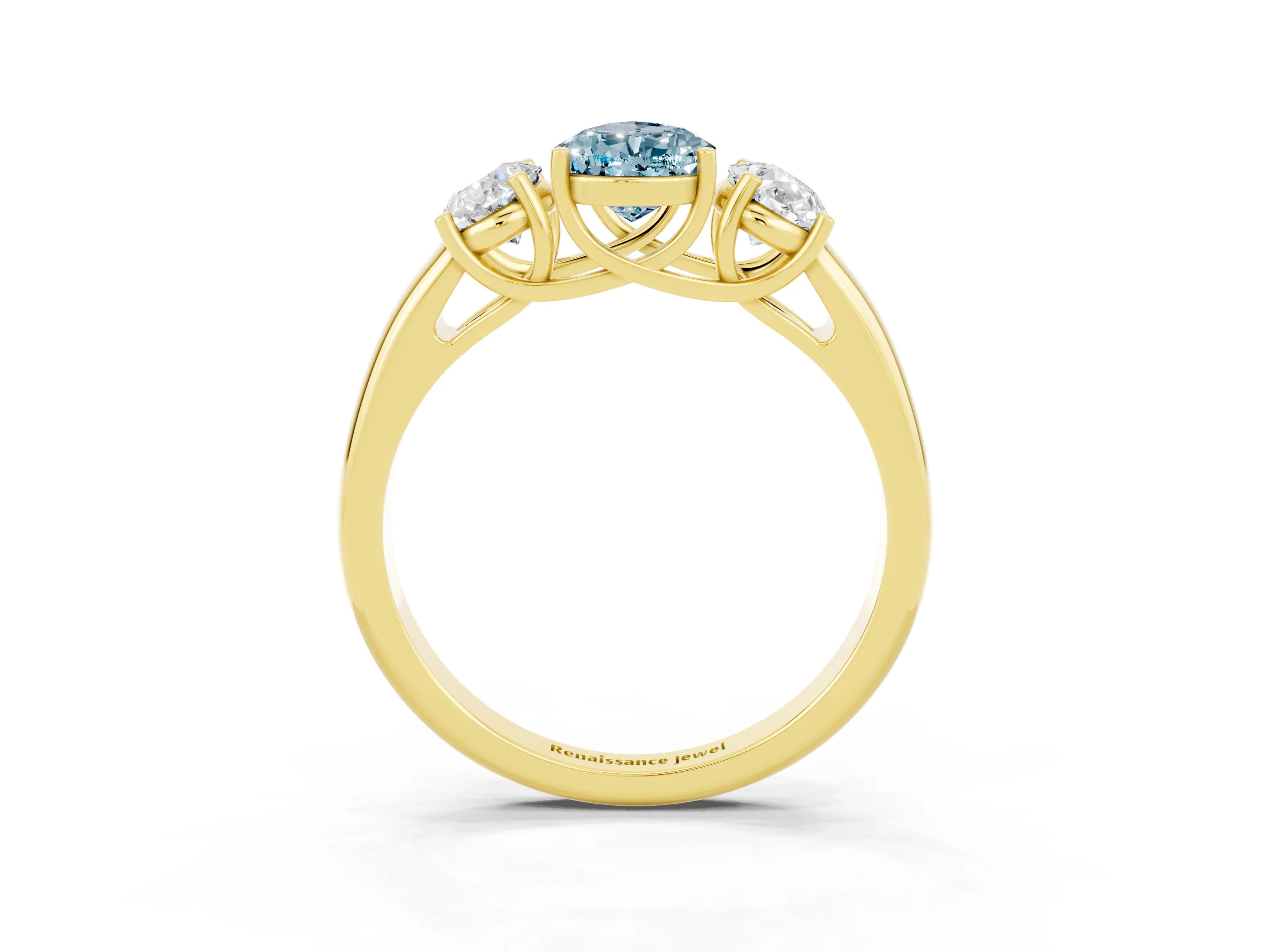 Yellow gold Three-Stone Pear Cut Aquamarine Engagement Ring with Prong Setting_3