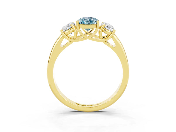 Yellow gold Three-Stone Pear Cut Aquamarine Engagement Ring with Prong Setting