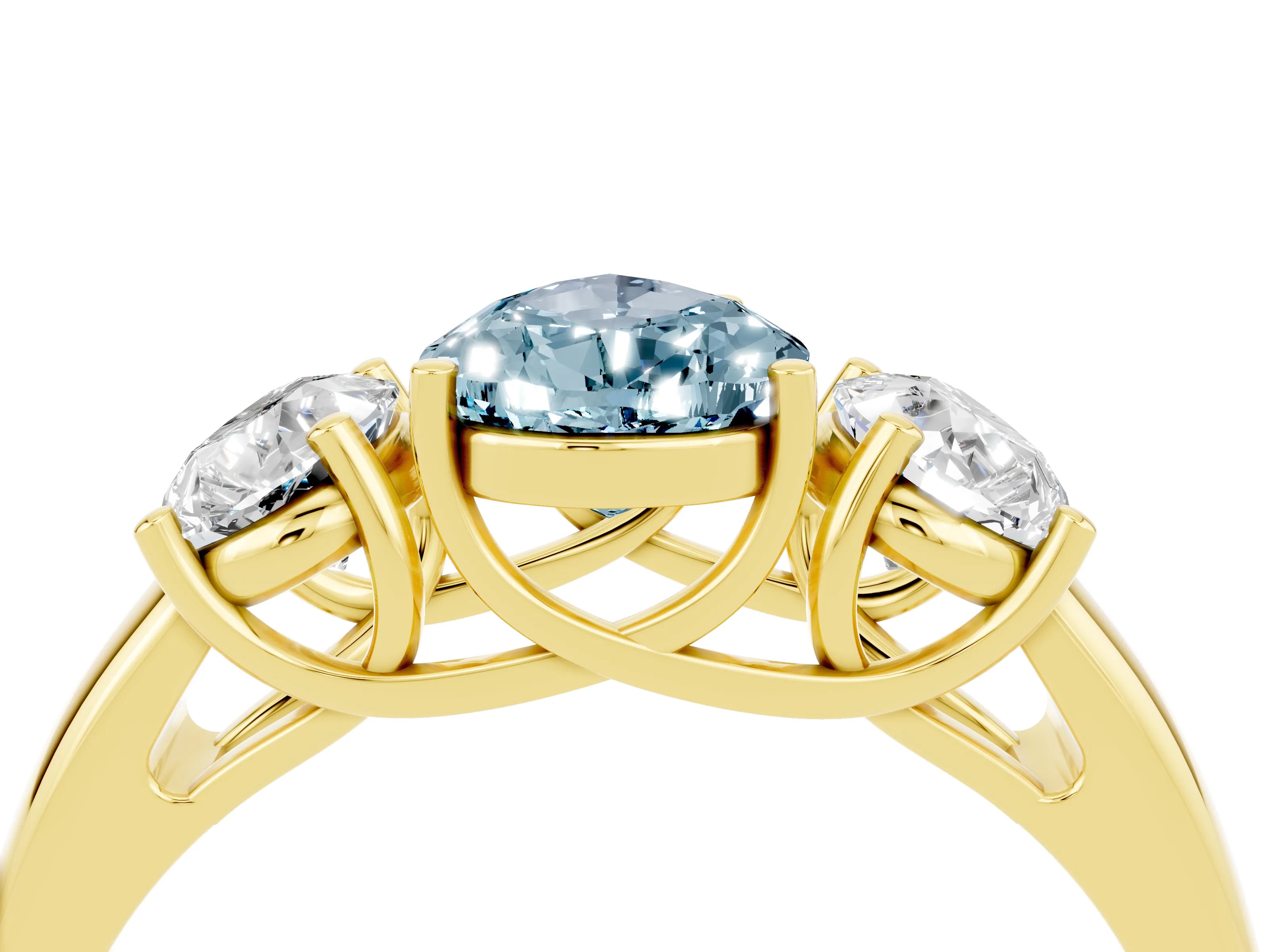 Yellow gold Three-Stone Pear Cut Aquamarine Engagement Ring with Prong Setting_4