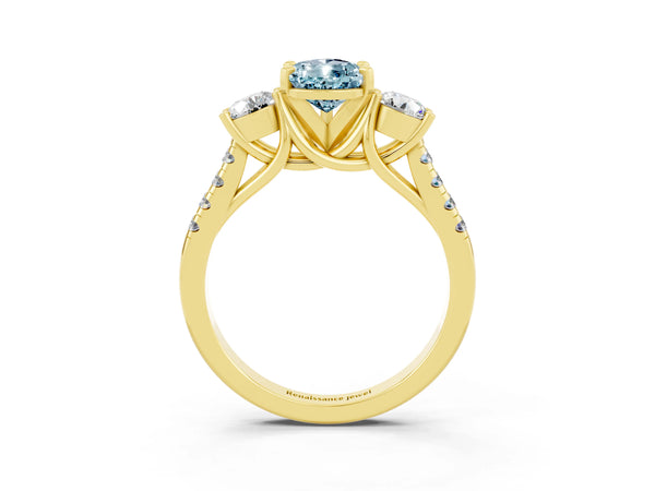 Yellow gold Three-Stone Pear Cut Aquamarine Pavé Band with Four-Prong Setting