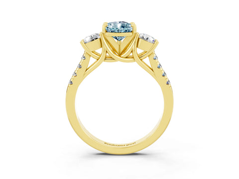 Yellow gold Three-Stone Pear Cut Aquamarine Pavé Band with Four-Prong Setting_3