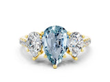 Yellow gold Three-Stone Pear Cut Aquamarine Ring with Pavé Band and Prong Setting_12