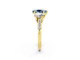 Yellow gold Three-Stone Pear Cut Aquamarine Ring with Pavé Band and Prong Setting_14