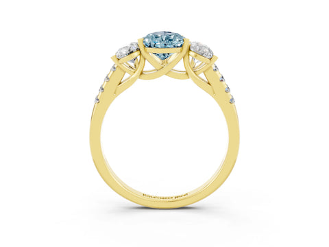 Yellow gold Three-Stone Pear Cut Aquamarine Ring with Pavé Band and Prong Setting_15