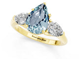 Yellow gold Three-Stone Pear Cut Aquamarine Ring with Pear Side Stones and Four-Prong Setting_1