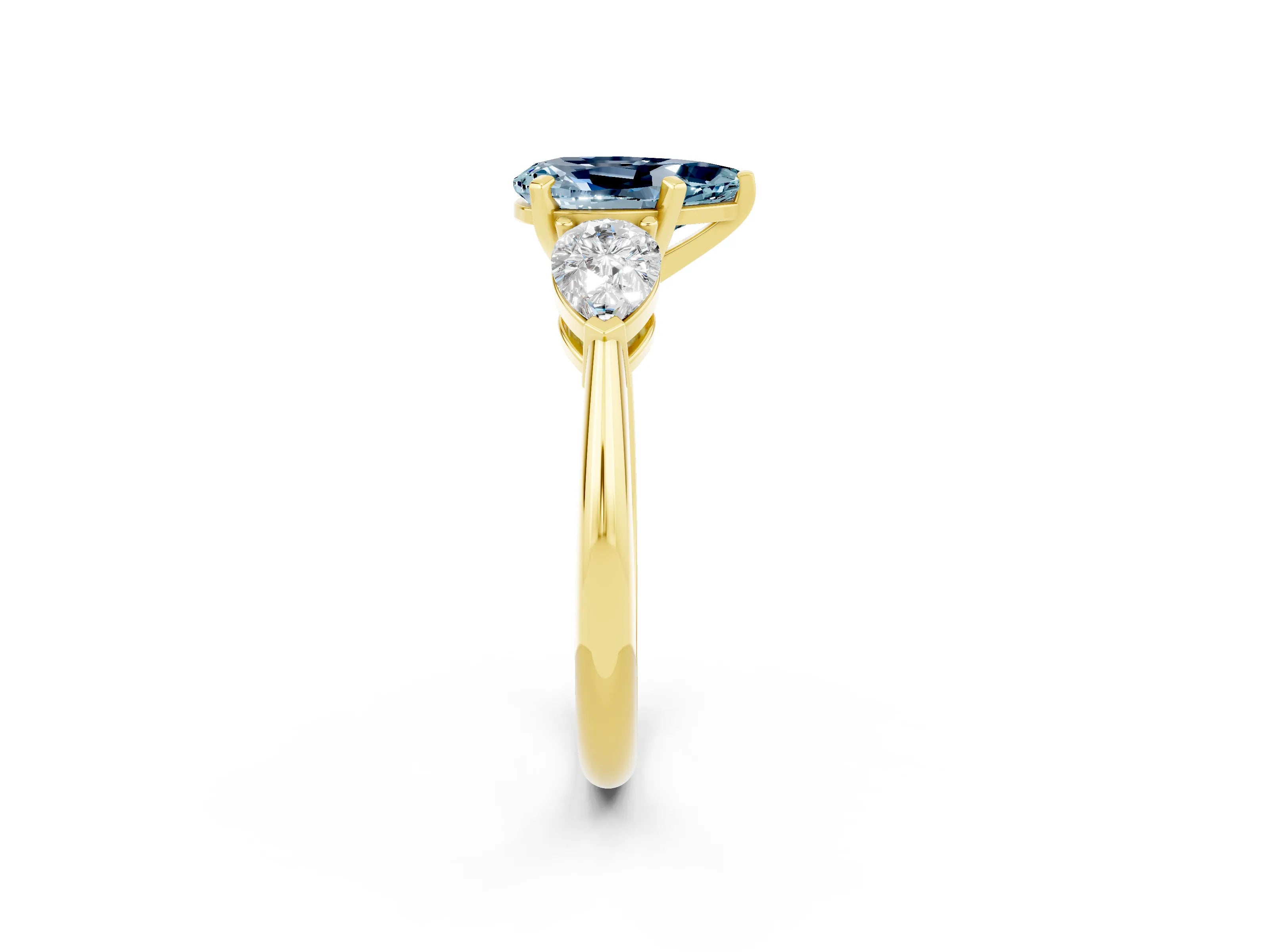 Yellow gold Three-Stone Pear Cut Aquamarine Ring with Pear Side Stones and Four-Prong Setting_2