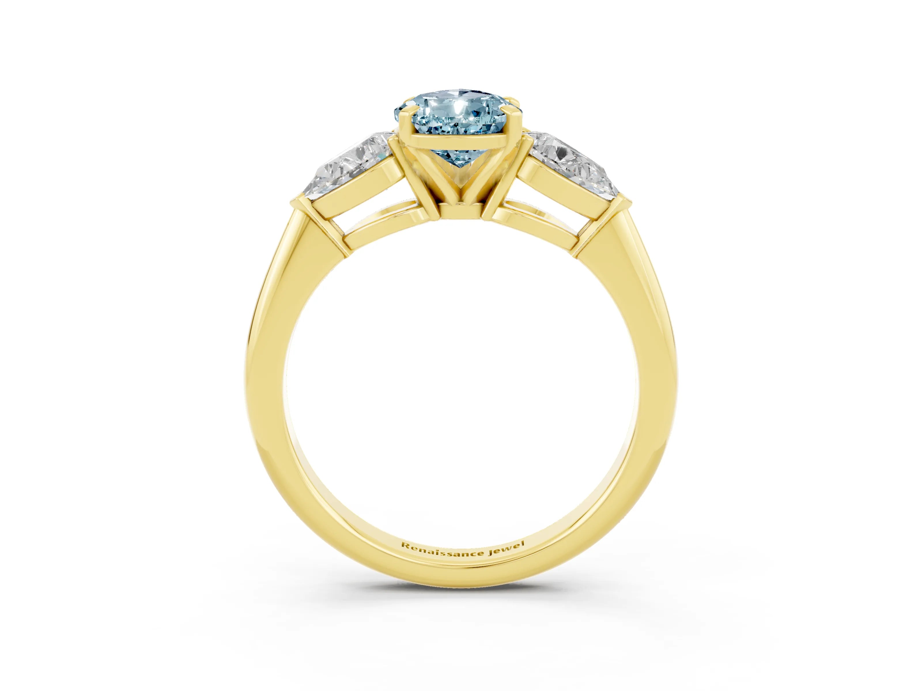 Yellow gold Three-Stone Pear Cut Aquamarine Ring with Pear Side Stones and Four-Prong Setting_3