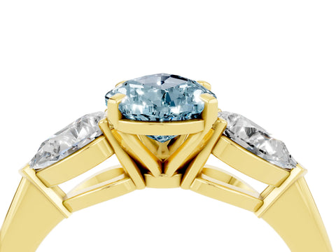 Yellow gold Three-Stone Pear Cut Aquamarine Ring with Pear Side Stones and Four-Prong Setting_4