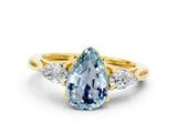 Yellow gold Three-Stone Pear Cut Aquamarine Ring with Pear  Side Stones in Four-Prong Setting_12
