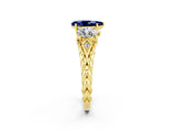 Yellow gold Three-Stone Pear Cut Blue Sapphire Braided Band Ring with Four-Prong Setting_14