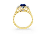Yellow gold Three-Stone Pear Cut Blue Sapphire Braided Band Ring with Four-Prong Setting_15