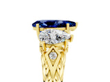 Yellow gold Three-Stone Pear Cut Blue Sapphire Braided Band Ring with Four-Prong Setting_17