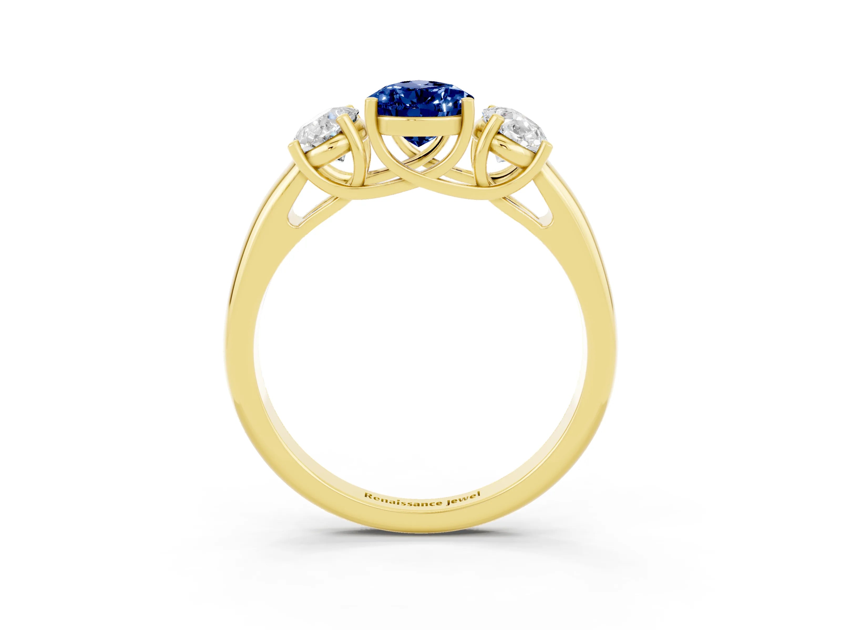 Yellow gold Three-Stone Pear Cut Blue Sapphire Engagement Ring with Prong Setting_3