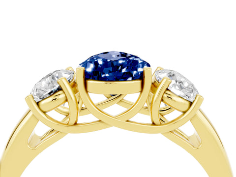 Yellow gold Three-Stone Pear Cut Blue Sapphire Engagement Ring with Prong Setting_4