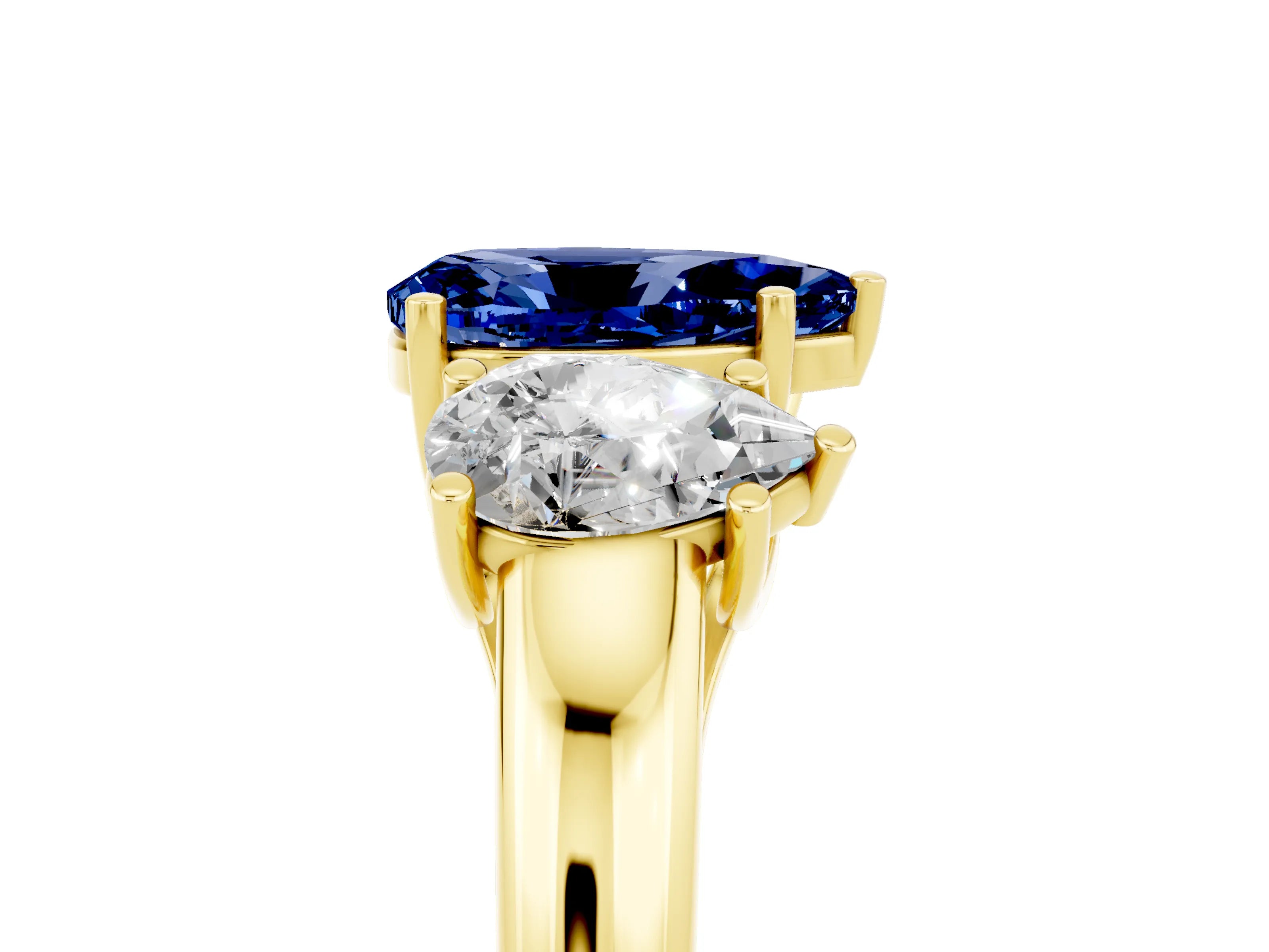 Yellow gold Three-Stone Pear Cut Blue Sapphire Engagement Ring with Prong Setting_5
