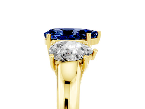 Yellow gold Three-Stone Pear Cut Blue Sapphire Engagement Ring with Prong Setting_5