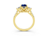 Yellow gold Three-Stone Pear Cut Blue Sapphire Pavé Band with Four-Prong Setting_3