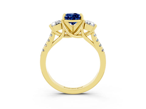 Yellow gold Three-Stone Pear Cut Blue Sapphire Pavé Band with Four-Prong Setting_3