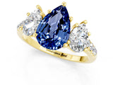 Yellow gold Three-Stone Pear Cut Blue Sapphire Ring with Pavé Band and Prong Setting_13
