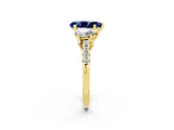 Yellow gold Three-Stone Pear Cut Blue Sapphire Ring with Pavé Band and Prong Setting_14