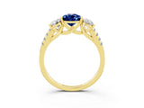 Yellow gold Three-Stone Pear Cut Blue Sapphire Ring with Pavé Band and Prong Setting_15