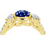 Yellow gold Three-Stone Pear Cut Blue Sapphire Ring with Pavé Band and Prong Setting_16