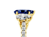 Yellow gold Three-Stone Pear Cut Blue Sapphire Ring with Pavé Band and Prong Setting_17