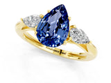 Yellow gold Three-Stone Pear Cut Blue Sapphire Ring with Pear  Side Stones in Four-Prong Setting_13