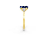 Yellow gold Three-Stone Pear Cut Blue Sapphire Ring with Pear  Side Stones in Four-Prong Setting_14