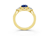 Yellow gold Three-Stone Pear Cut Blue Sapphire Ring with Pear  Side Stones in Four-Prong Setting_15