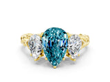 Yellow gold Three-Stone Pear Cut Blue Topaz Braided Band Ring with Four-Prong Setting_12