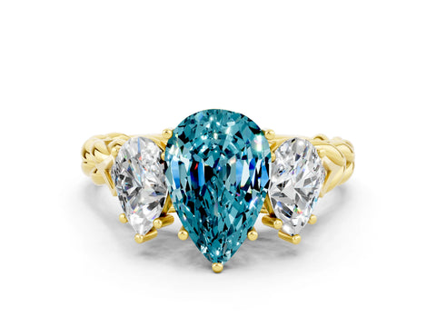 Yellow gold Three-Stone Pear Cut Blue Topaz Braided Band Ring with Four-Prong Setting_12