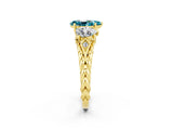 Yellow gold Three-Stone Pear Cut Blue Topaz Braided Band Ring with Four-Prong Setting_14