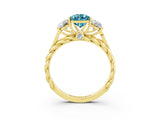 Yellow gold Three-Stone Pear Cut Blue Topaz Braided Band Ring with Four-Prong Setting_15