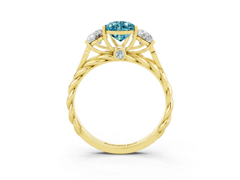 Yellow gold Three-Stone Pear Cut Blue Topaz Braided Band Ring with Four-Prong Setting_15