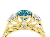 Yellow gold Three-Stone Pear Cut Blue Topaz Braided Band Ring with Four-Prong Setting_16