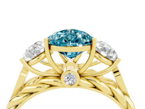 Yellow gold Three-Stone Pear Cut Blue Topaz Braided Band Ring with Four-Prong Setting_16