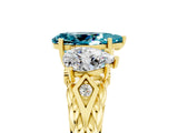 Yellow gold Three-Stone Pear Cut Blue Topaz Braided Band Ring with Four-Prong Setting_17