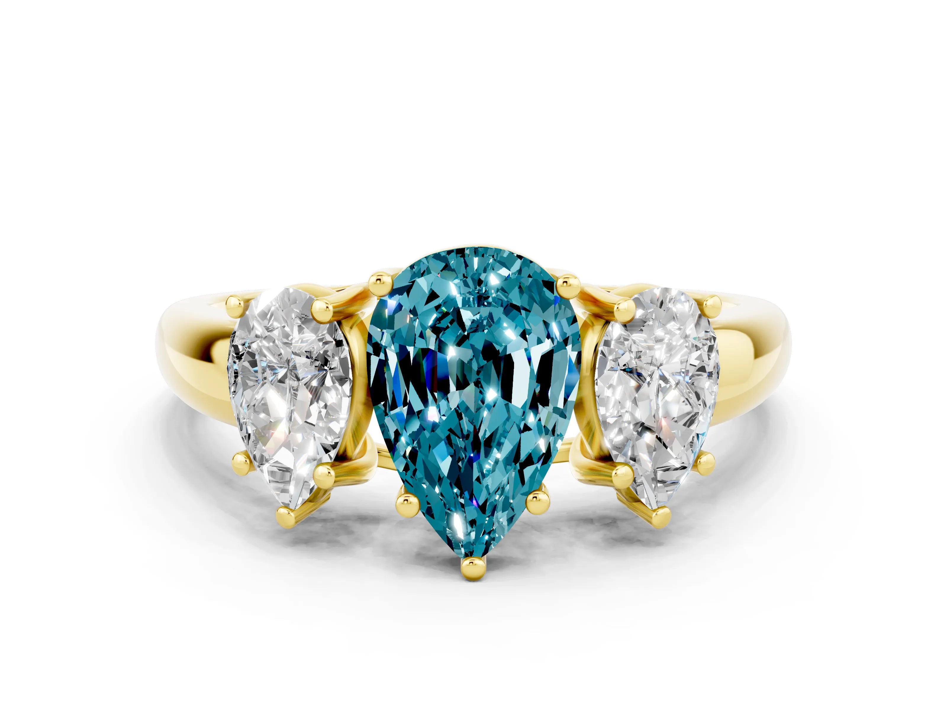 Yellow gold Three-Stone Pear Cut Blue Topaz Engagement Ring with Prong Setting