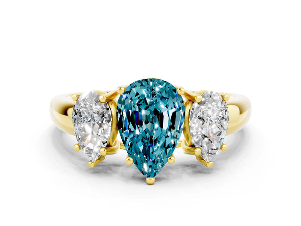 Yellow gold Three-Stone Pear Cut Blue Topaz Engagement Ring with Prong Setting