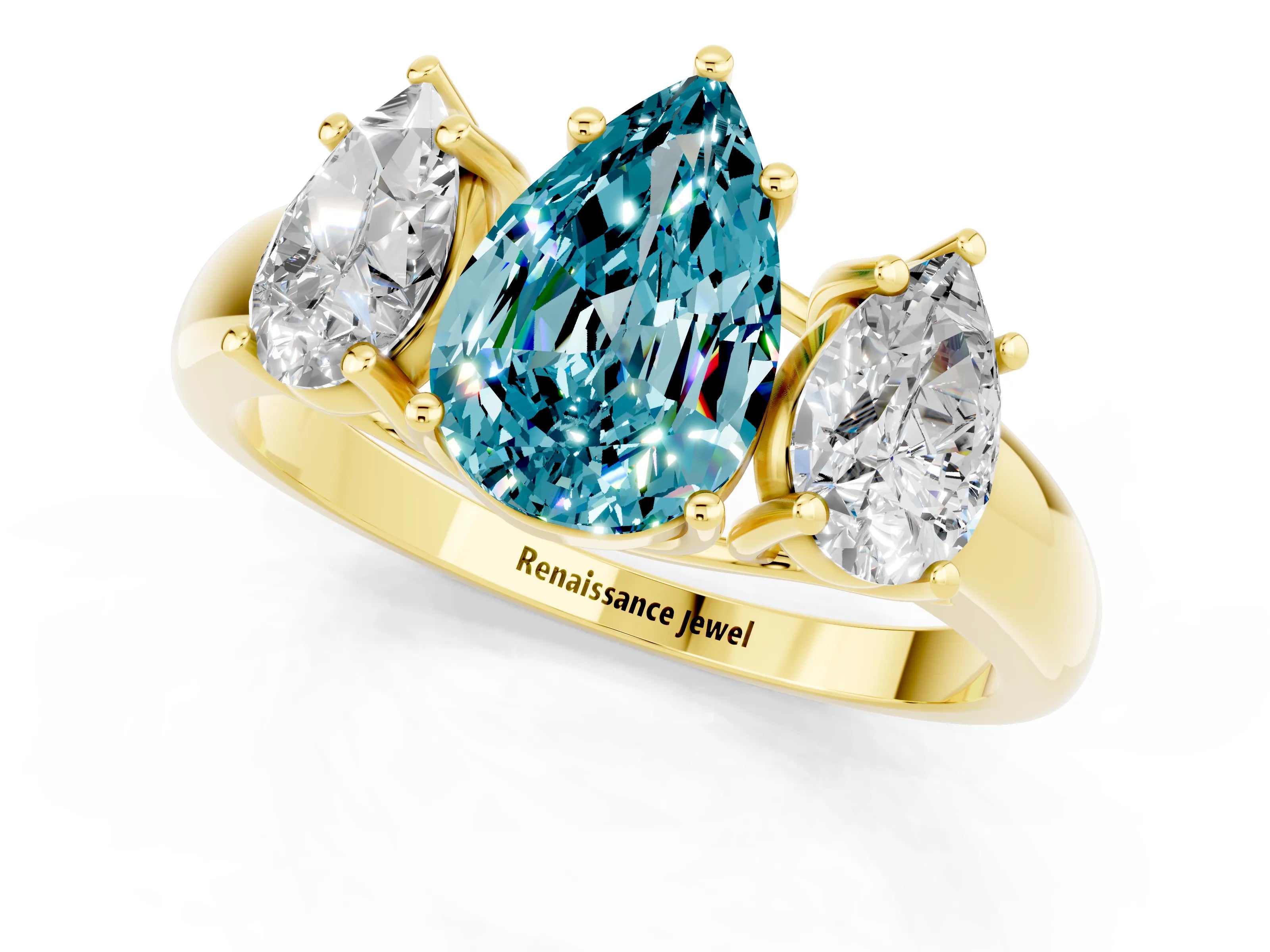 Yellow gold Three-Stone Pear Cut Blue Topaz Engagement Ring with Prong Setting_1