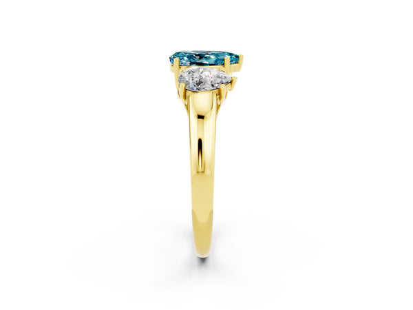 Yellow gold Three-Stone Pear Cut Blue Topaz Engagement Ring with Prong Setting