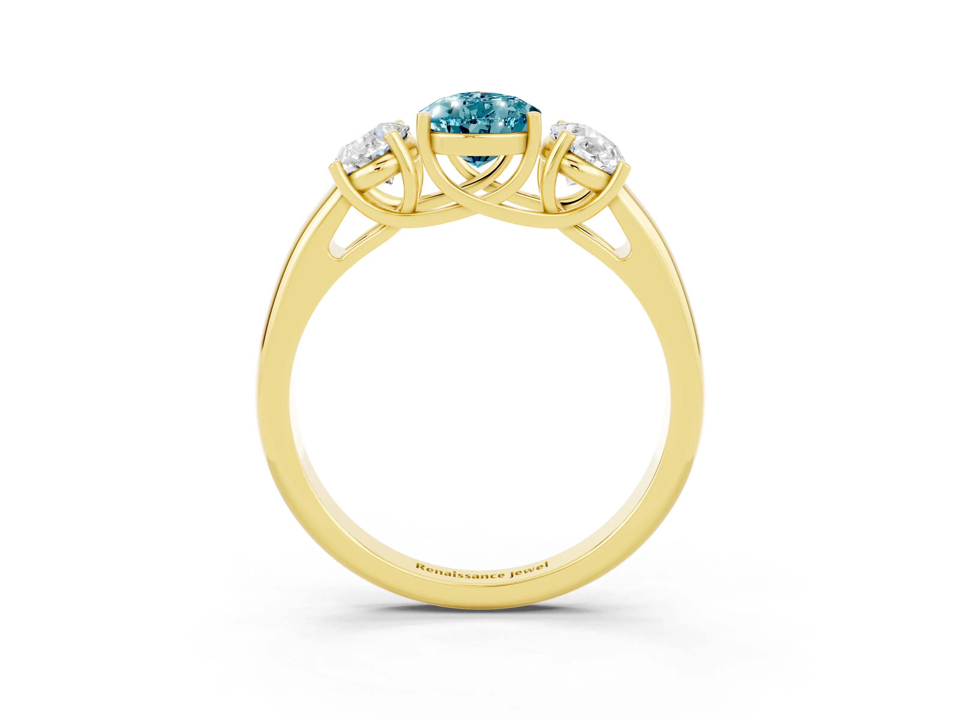 Yellow gold Three-Stone Pear Cut Blue Topaz Engagement Ring with Prong Setting_3