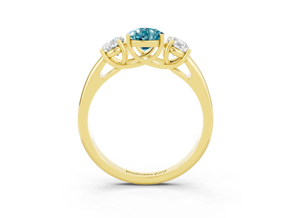 Yellow gold Three-Stone Pear Cut Blue Topaz Engagement Ring with Prong Setting