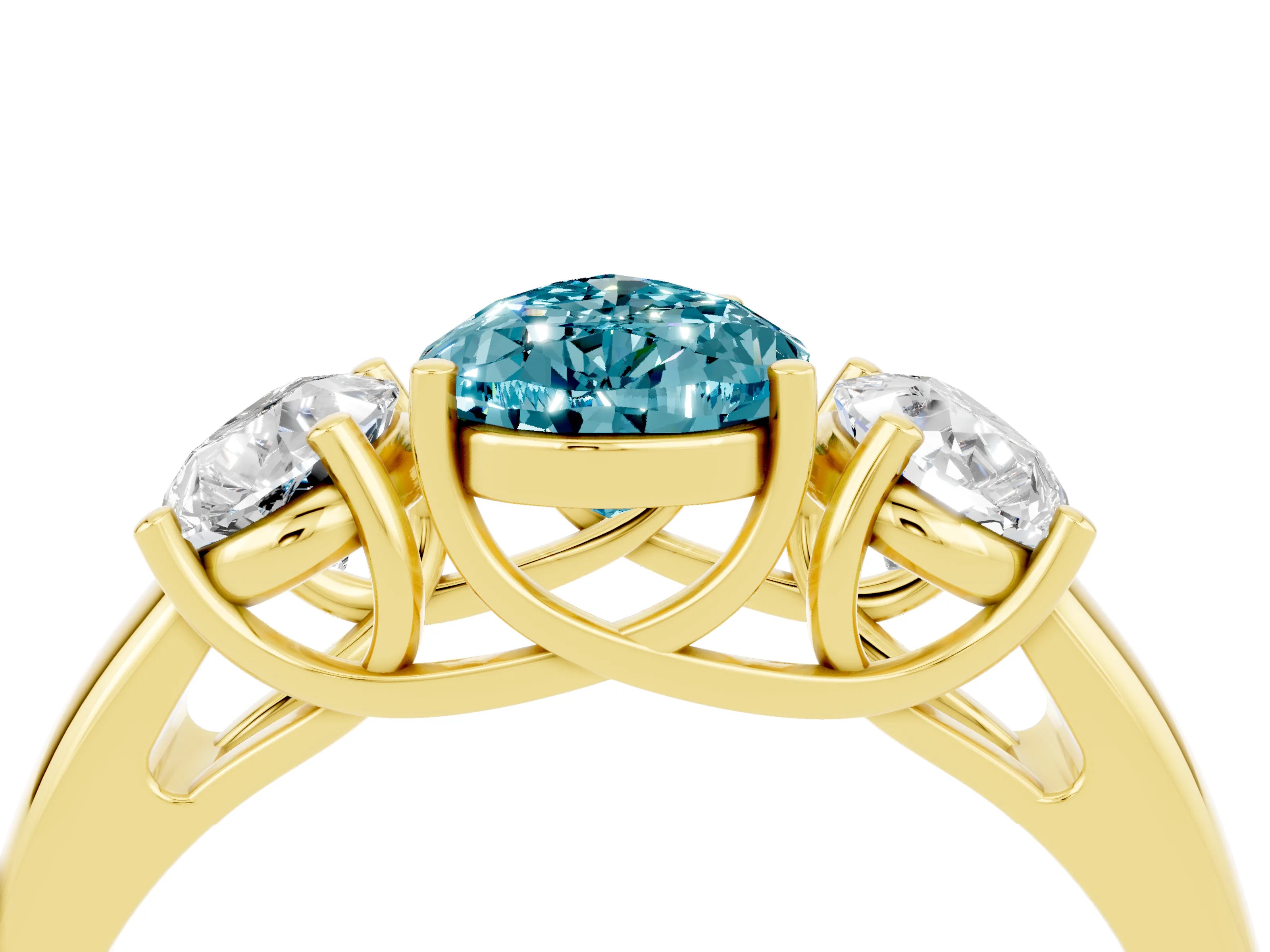 Yellow gold Three-Stone Pear Cut Blue Topaz Engagement Ring with Prong Setting_4