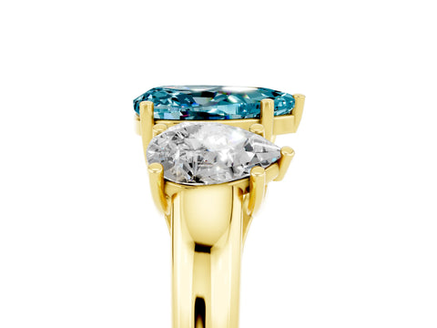 Yellow gold Three-Stone Pear Cut Blue Topaz Engagement Ring with Prong Setting_5