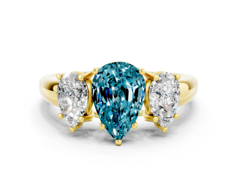 Yellow gold Three-Stone Pear Cut Blue Topaz Engagement Ring with Prong Setting