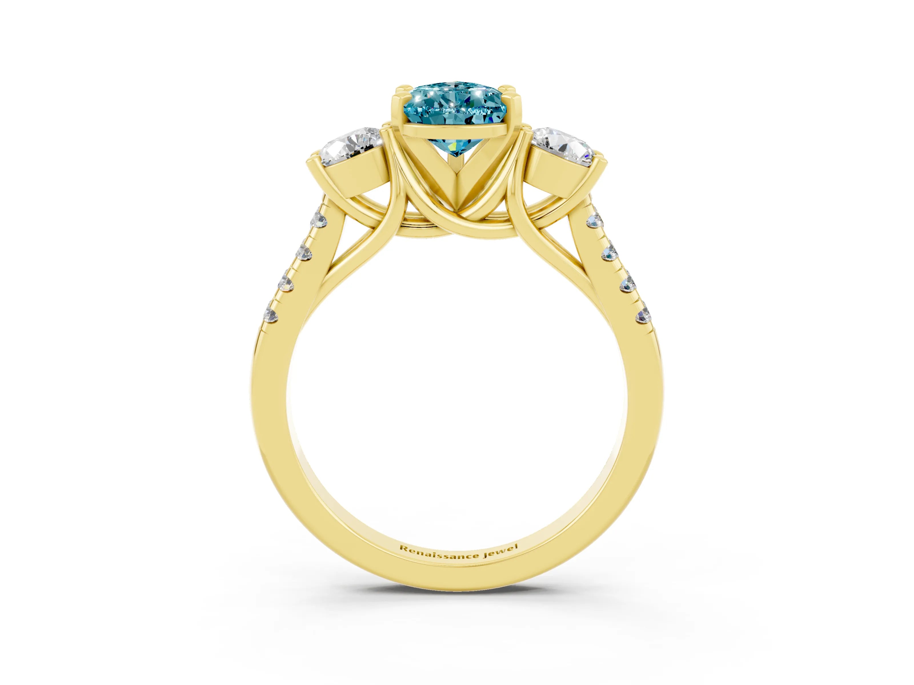 Yellow gold Three-Stone Pear Cut Blue Topaz Pavé Band with Four-Prong Setting_3